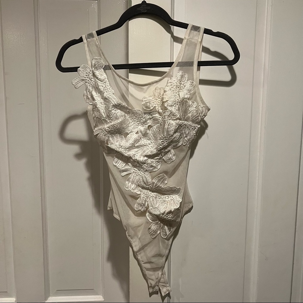 White lace body suit floral
